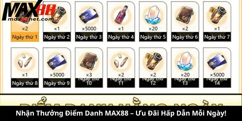 Nhận Thưởng Điểm Danh MAX88 – Ưu Đãi Hấp Dẫn Mỗi Ngày!